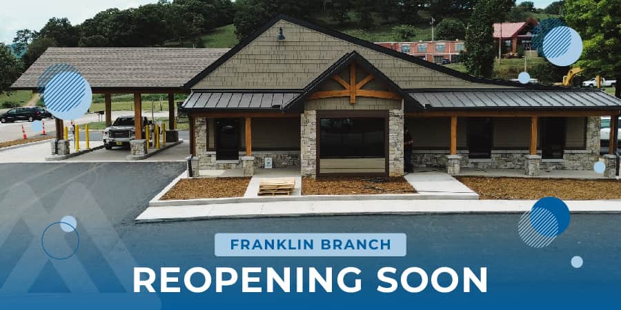 Aerial view of the Franklin Branch. At the bottom, the words: reopening soon.